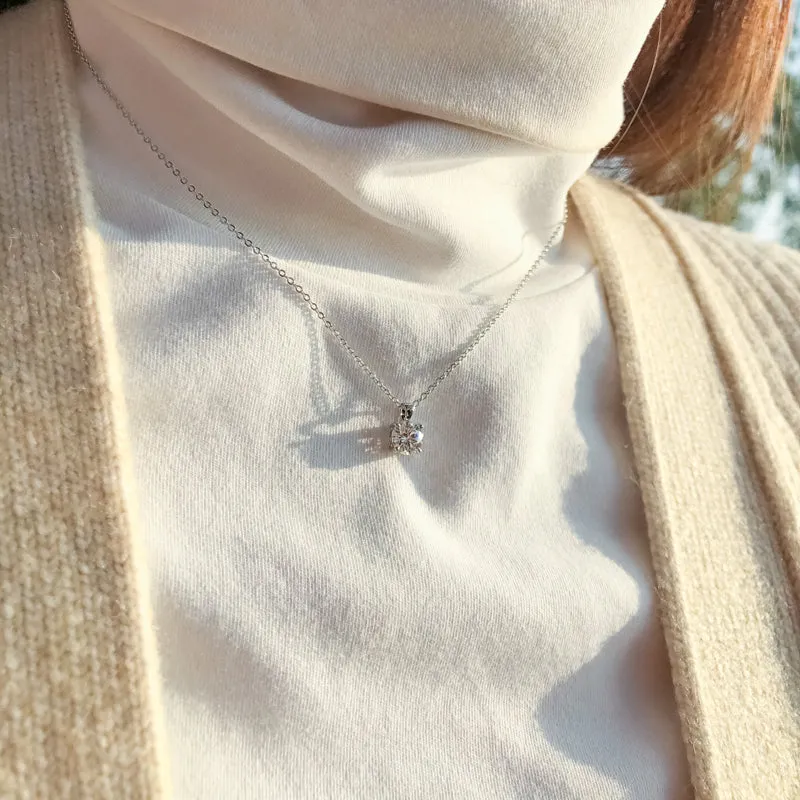 1CT Round Cut Moissanite Diamond Pendant Necklace