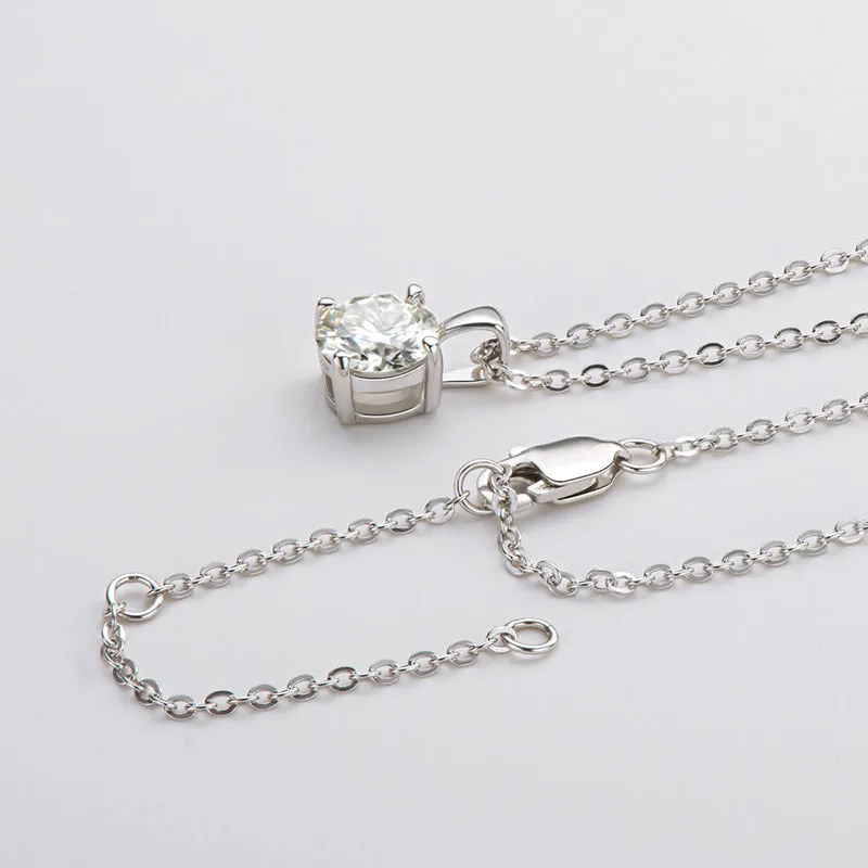 1CT Round Cut Moissanite Diamond Pendant Necklace