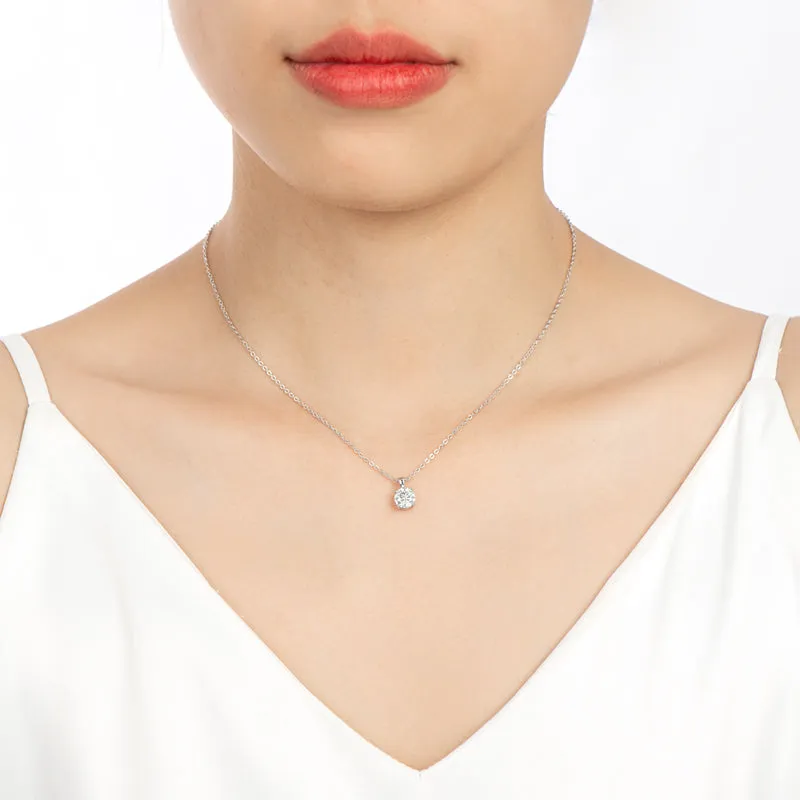 1CT Round Cut Moissanite Diamond Pendant Necklace