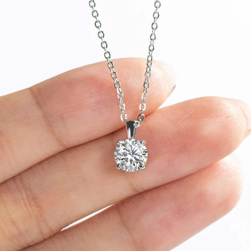 1CT Round Cut Moissanite Diamond Pendant Necklace