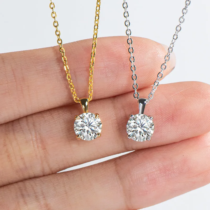 1CT Round Cut Moissanite Diamond Pendant Necklace