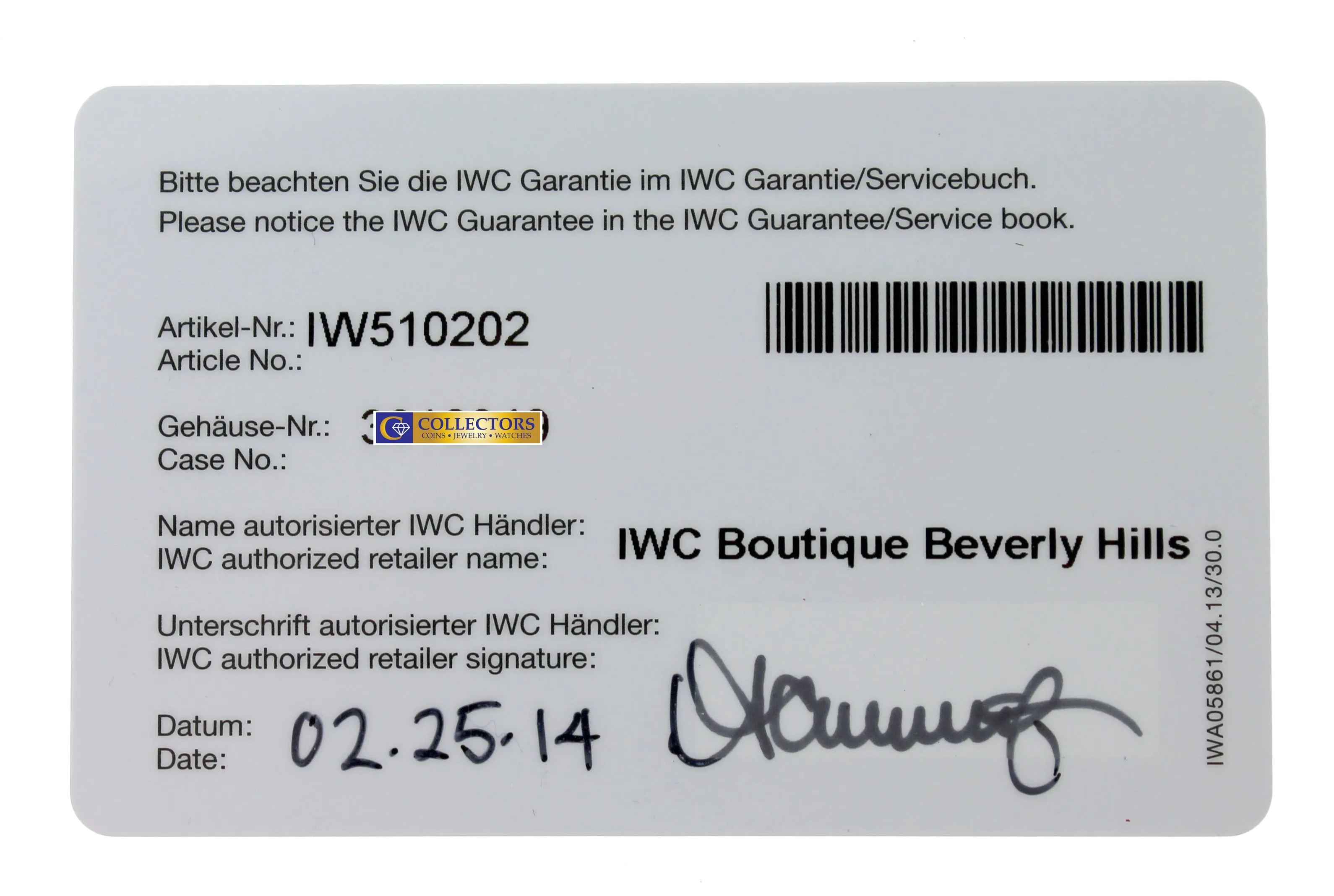 2014 IWC Portuguese Hand Wound Eight Days 43mm Black Steel Watch IW510202 5102