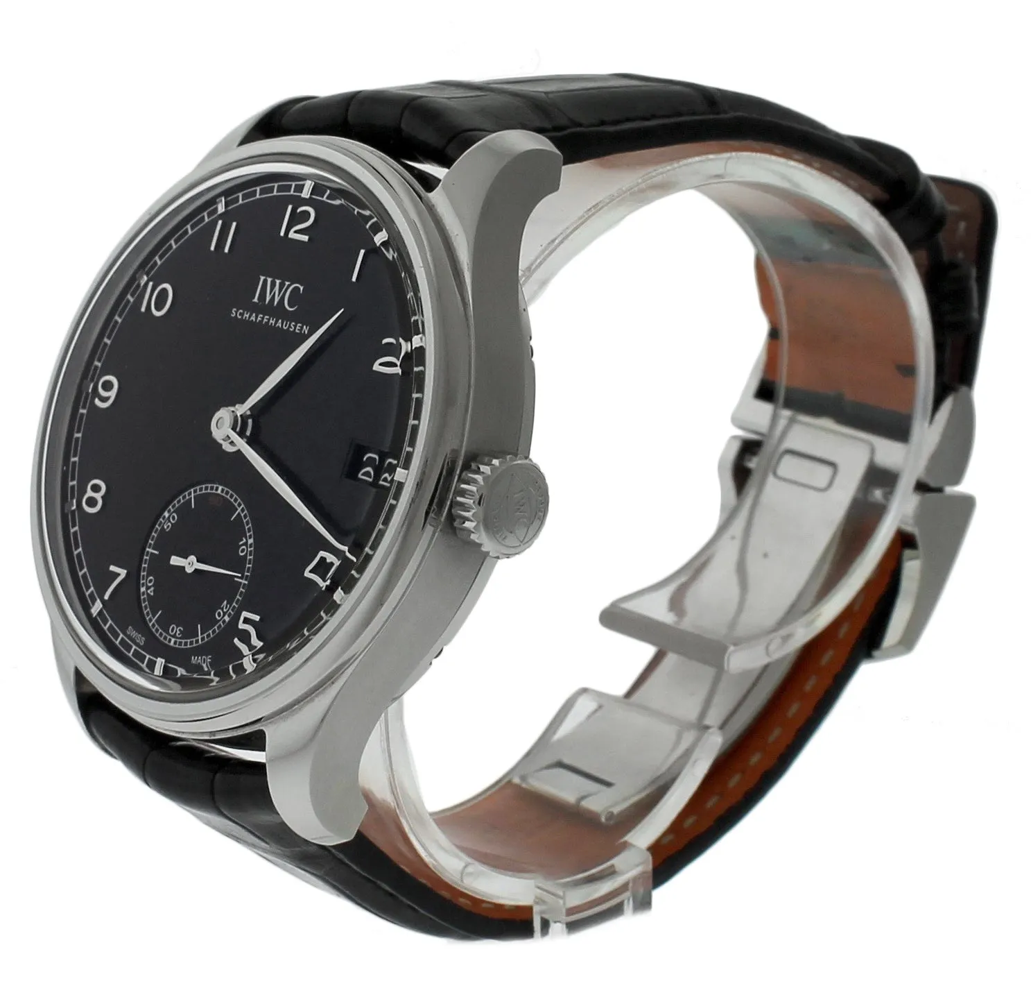 2014 IWC Portuguese Hand Wound Eight Days 43mm Black Steel Watch IW510202 5102
