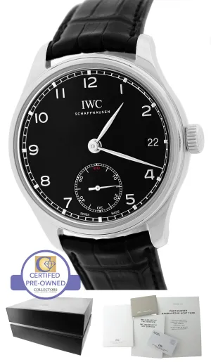 2014 IWC Portuguese Hand Wound Eight Days 43mm Black Steel Watch IW510202 5102