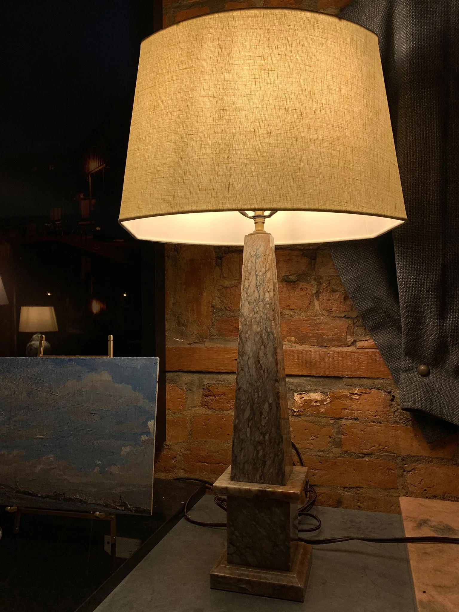 20th Century Marble Obelisk Table Lamps - a Pair