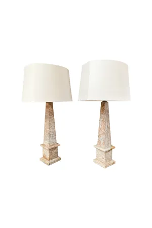 20th Century Marble Obelisk Table Lamps - a Pair