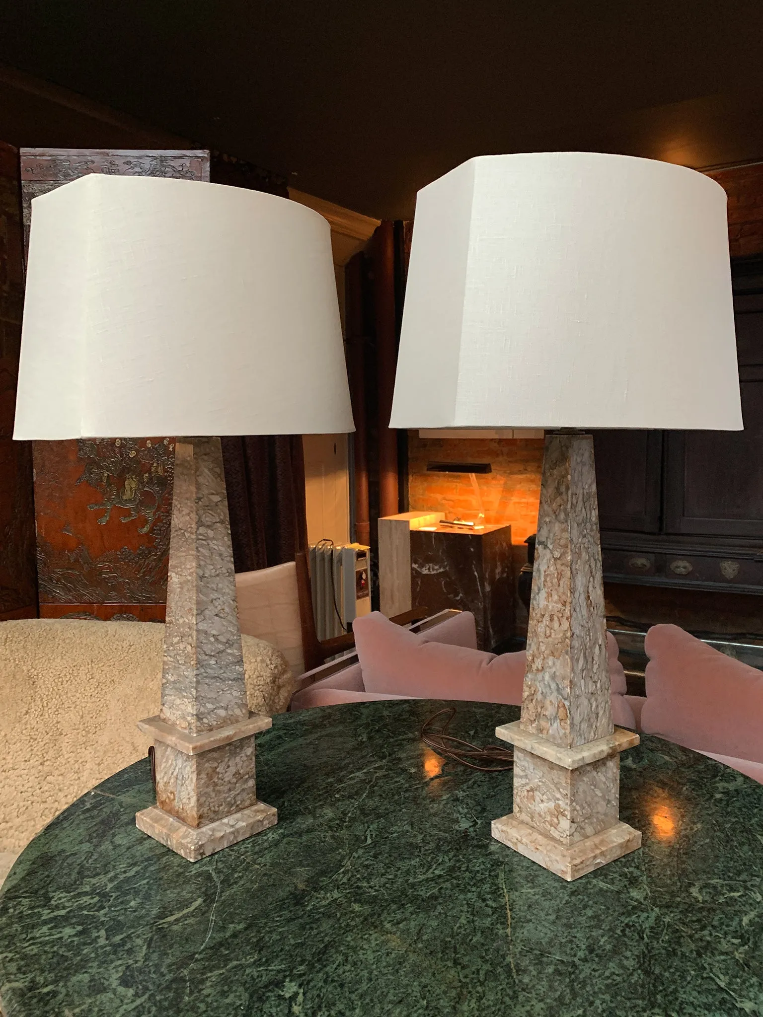 20th Century Marble Obelisk Table Lamps - a Pair