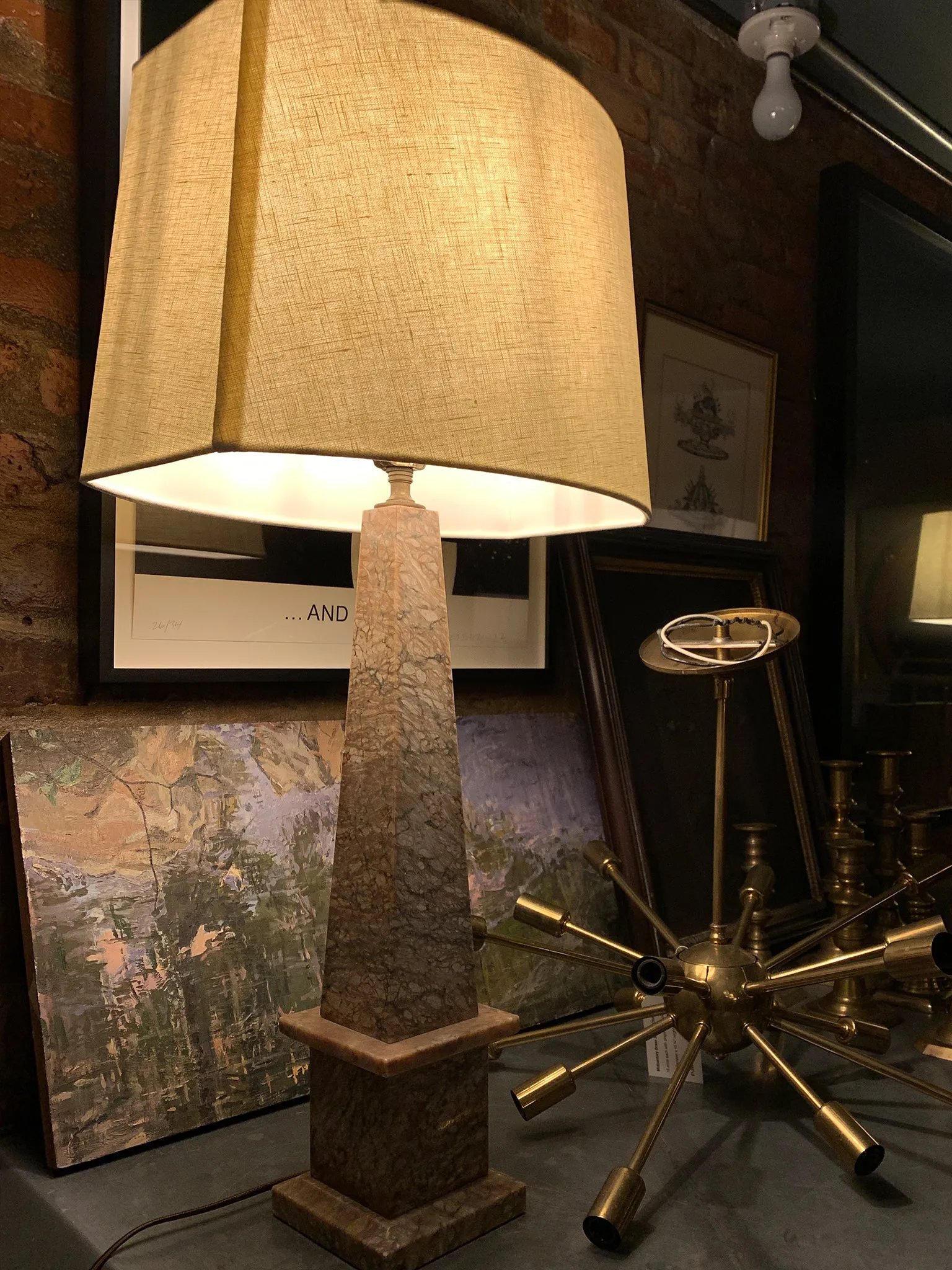 20th Century Marble Obelisk Table Lamps - a Pair