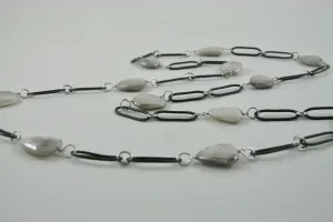 36" Moonstone, Stainless Steel, Argentium Silver Necklace