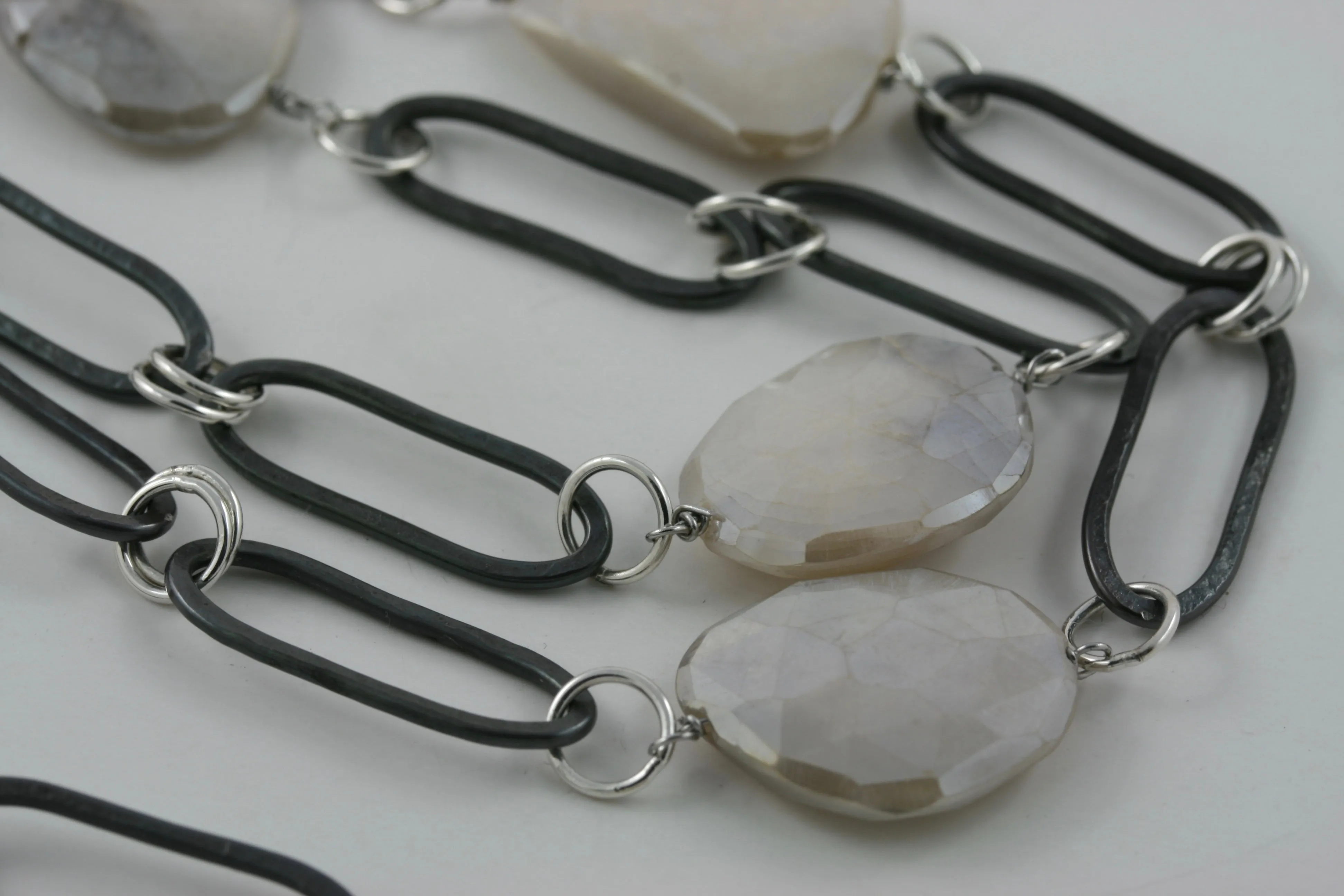 36" Moonstone, Stainless Steel, Argentium Silver Necklace