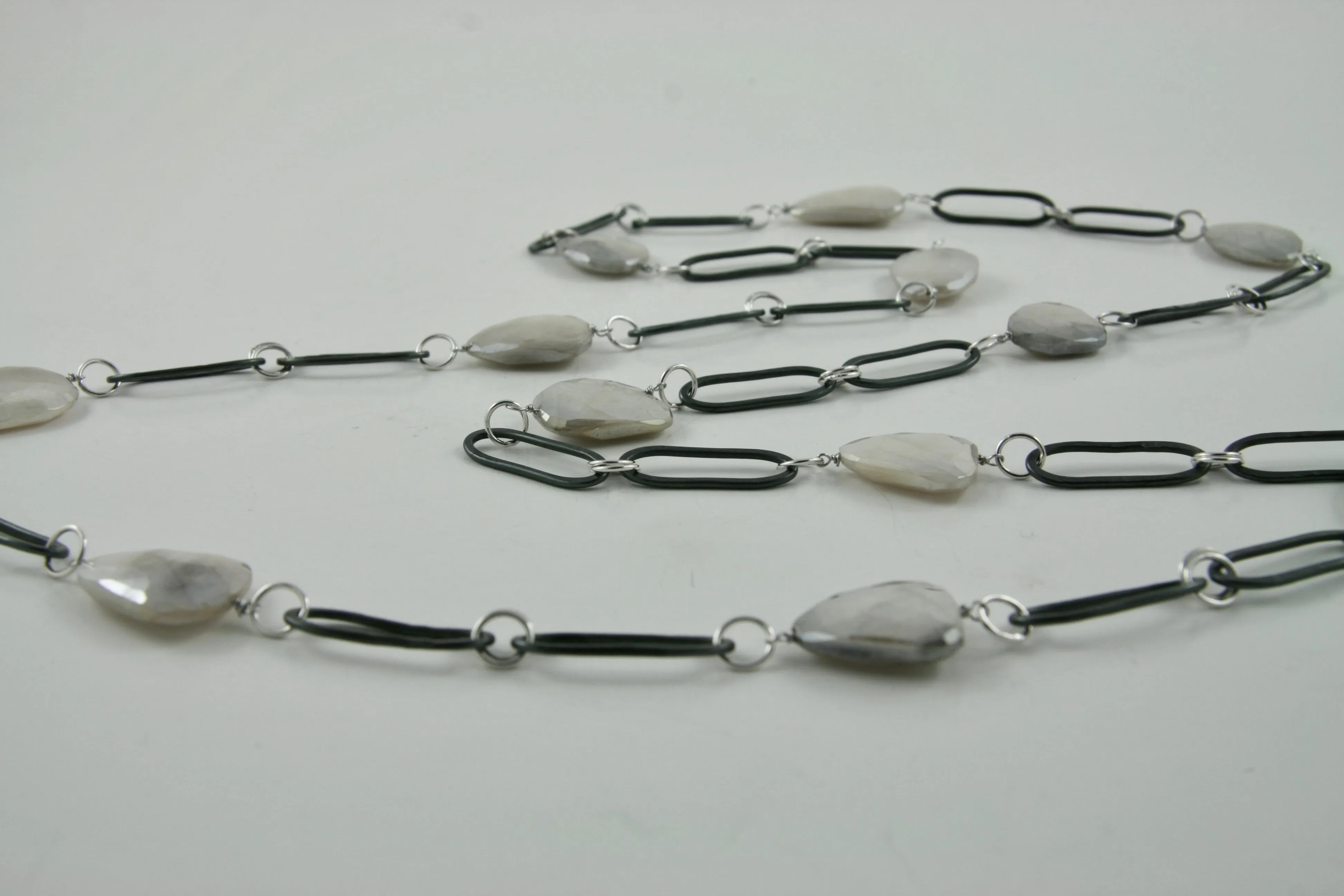 36" Moonstone, Stainless Steel, Argentium Silver Necklace