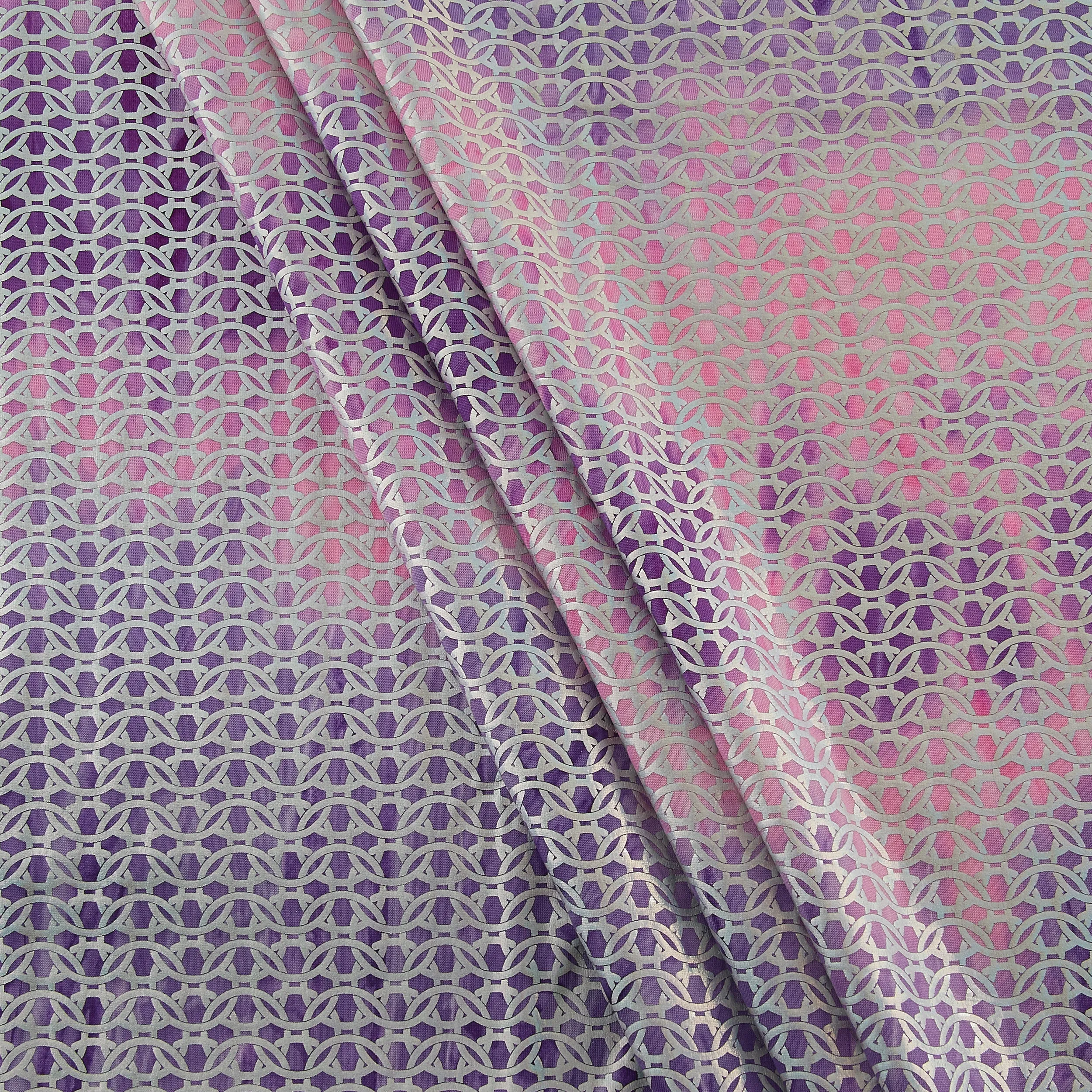 4-Way Stretch Fabric, Chainlink Silver Foiled, Pink & Purple