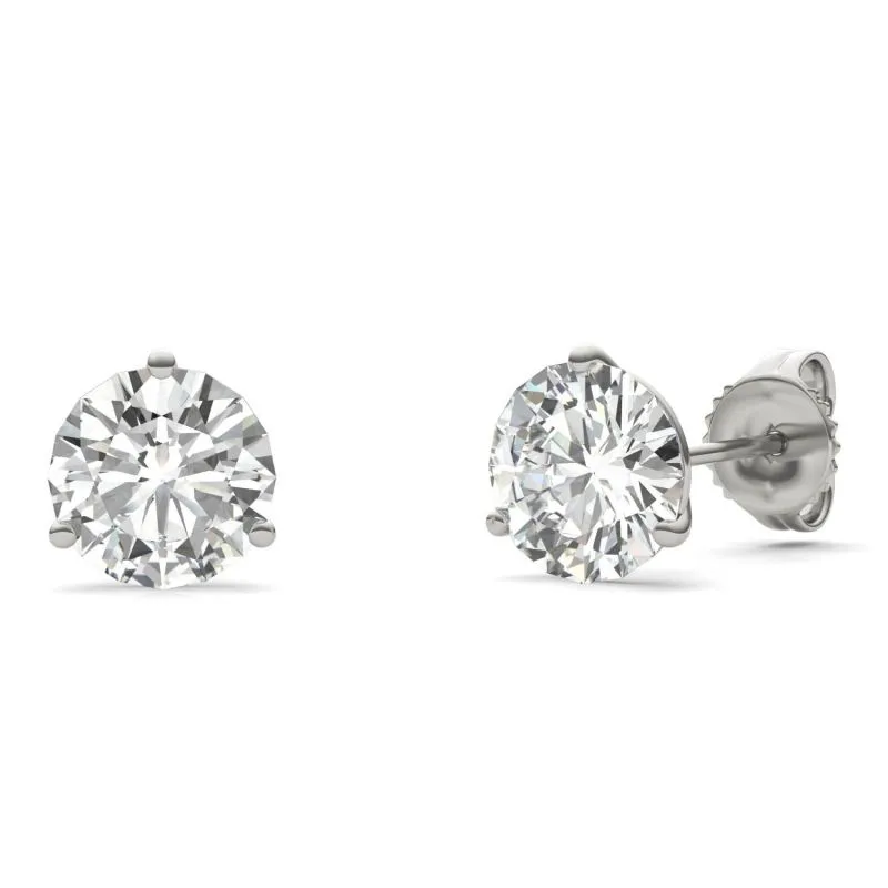 4mm/6.5mm Round Cut Moissanite Three Prong Stud Earrings