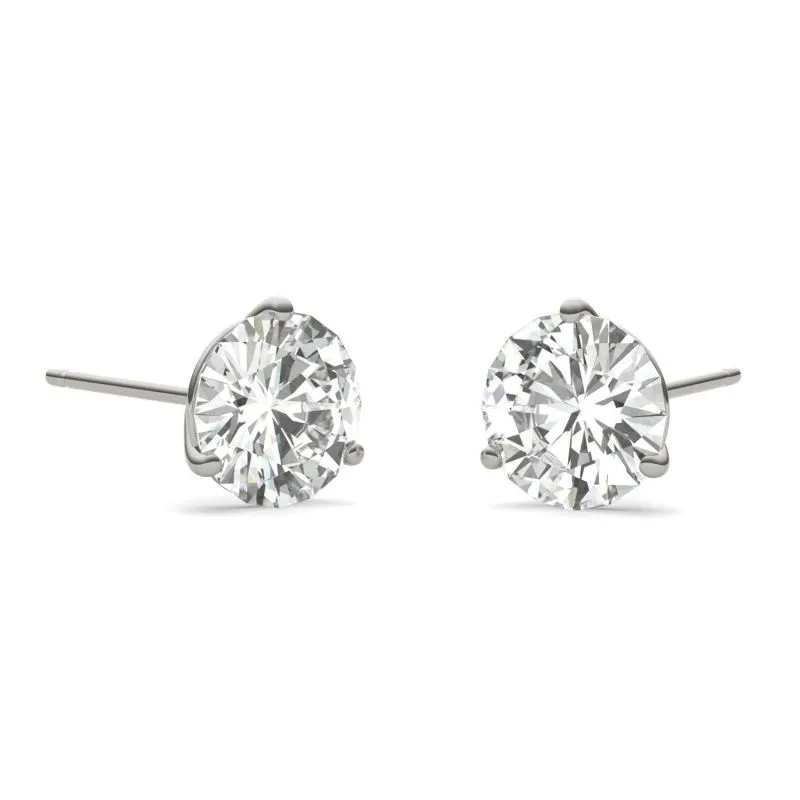 4mm/6.5mm Round Cut Moissanite Three Prong Stud Earrings