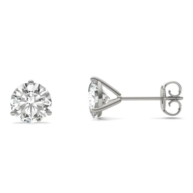 4mm/6.5mm Round Cut Moissanite Three Prong Stud Earrings