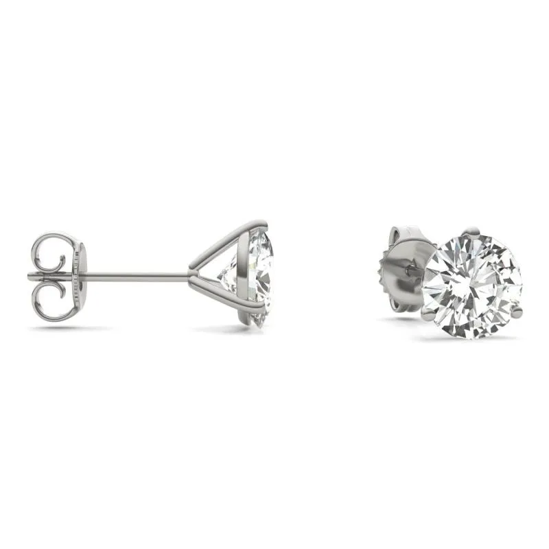 4mm/6.5mm Round Cut Moissanite Three Prong Stud Earrings