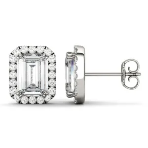 925 Sterling Sliver/14K/18K 4.0CTW Emerald Cut Moissanite Diamond Halo Stud Earrings
