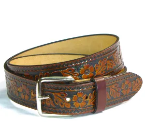 A144  1 1/2" Antique Finish Belt- Vintage Flower
