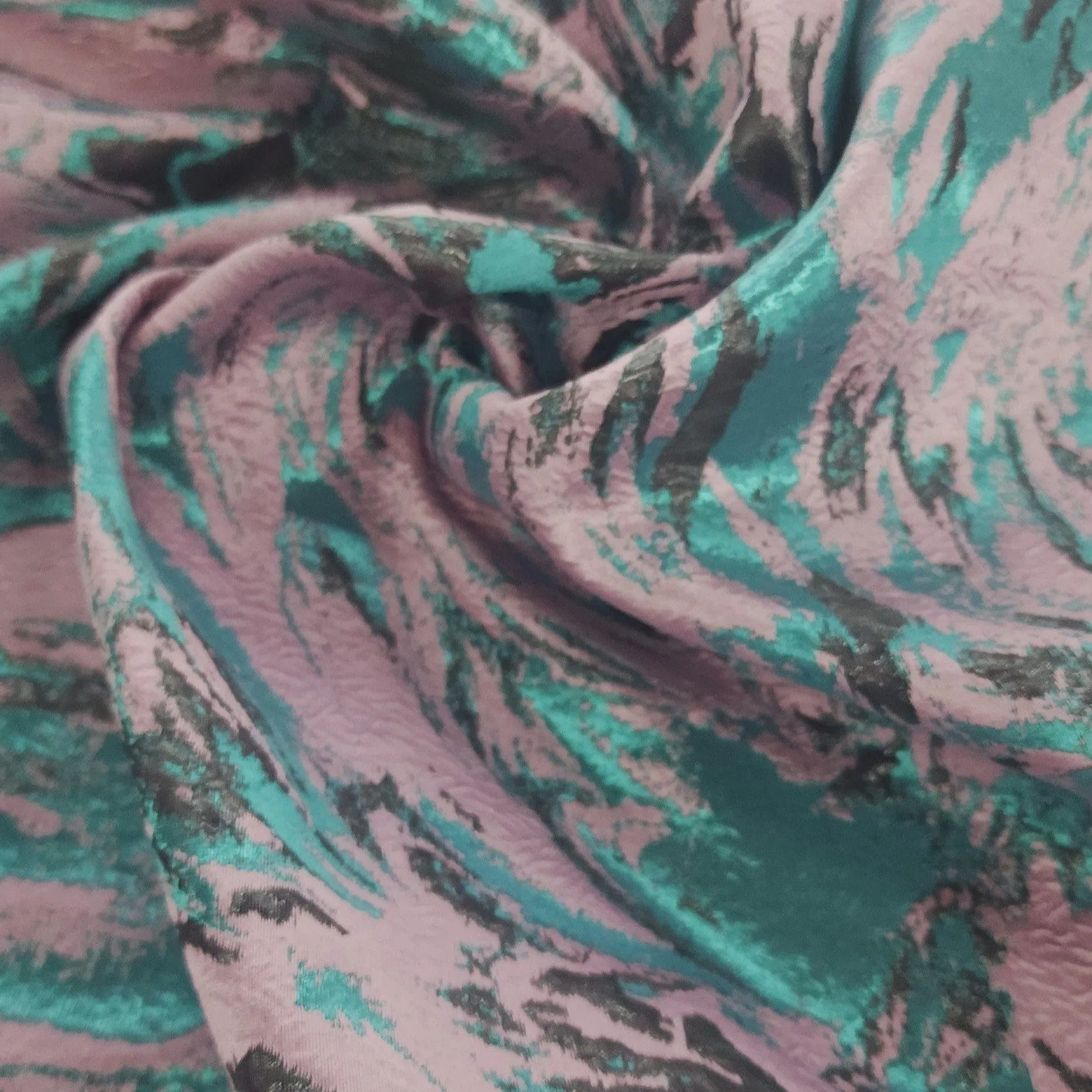 Abstract Lurex Brocade Fabric Teal Blue/ Pink 150 cm