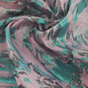 Abstract Lurex Brocade Fabric Teal Blue/ Pink 150 cm
