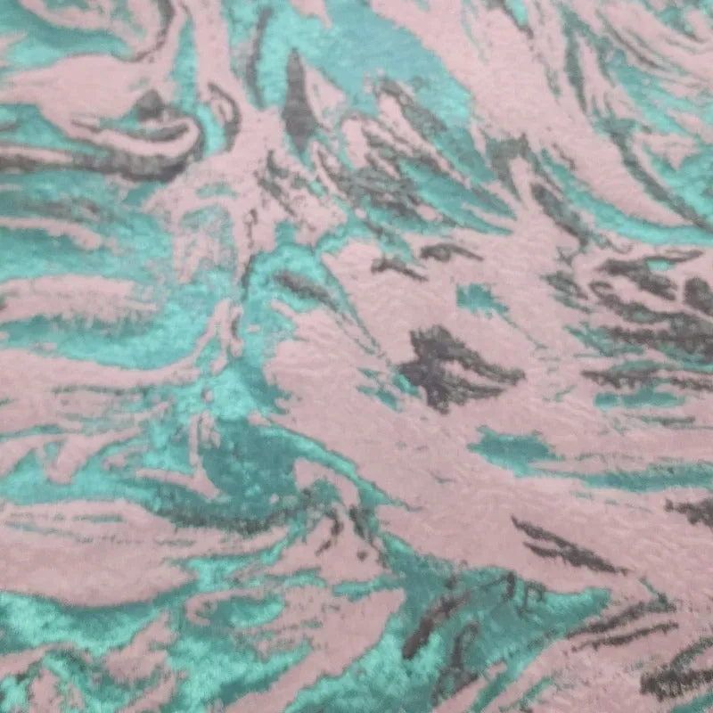 Abstract Lurex Brocade Fabric Teal Blue/ Pink 150 cm