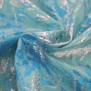 Abstract Lurex Brocade Fabric Turquoise/Silver 150 cm