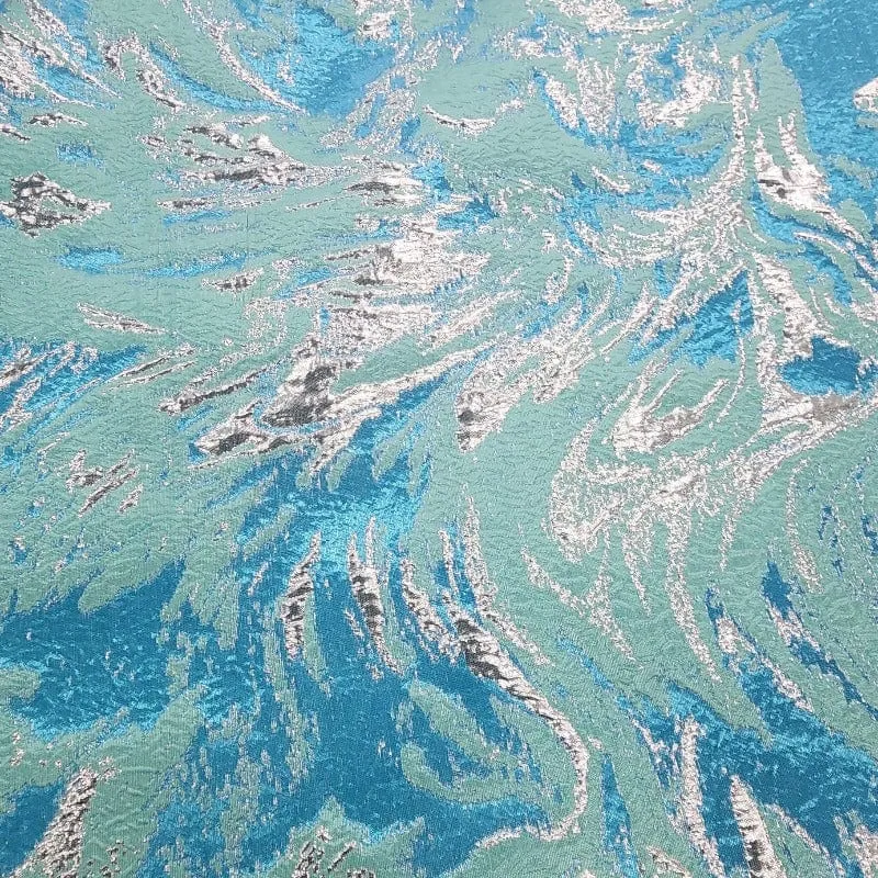 Abstract Lurex Brocade Fabric Turquoise/Silver 150 cm