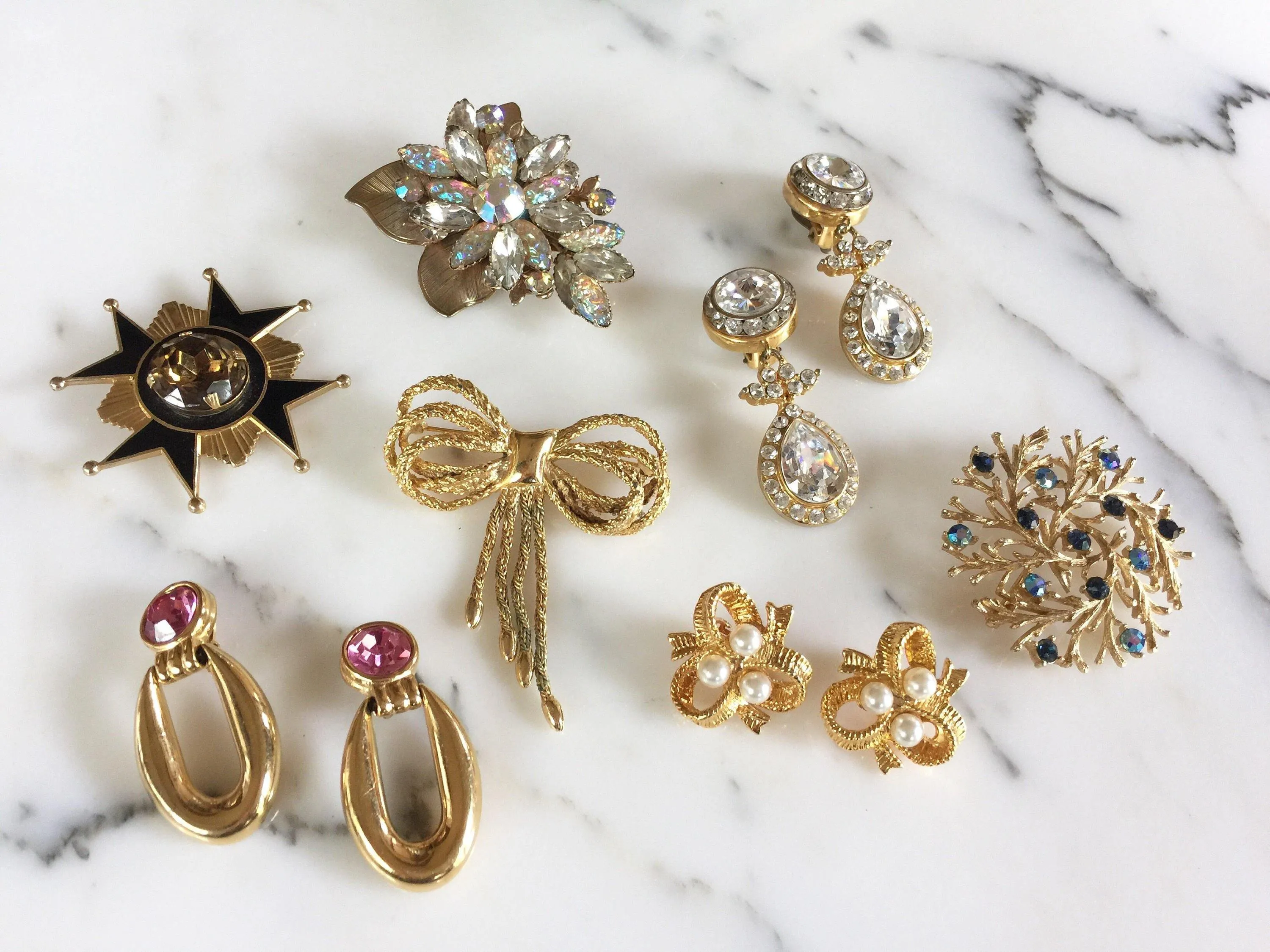 Accessocraft NYC Black, Gold, Citrine Rhinestone Maltese Cross Brooch, Pendant