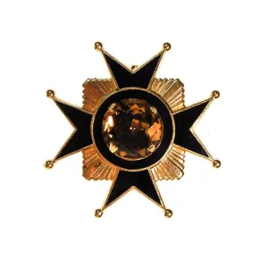 Accessocraft NYC Black, Gold, Citrine Rhinestone Maltese Cross Brooch, Pendant
