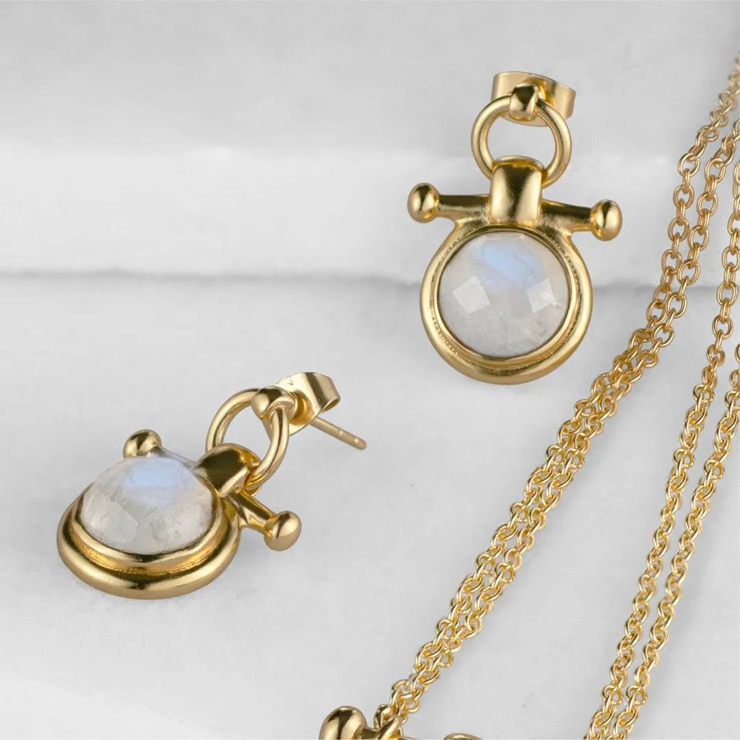 Adele Equestrian Horse Bit Earring Moonstone & 14K Gold Vermeil