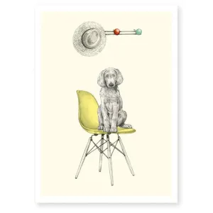 Affiche décorative A4 chien chaise vintage