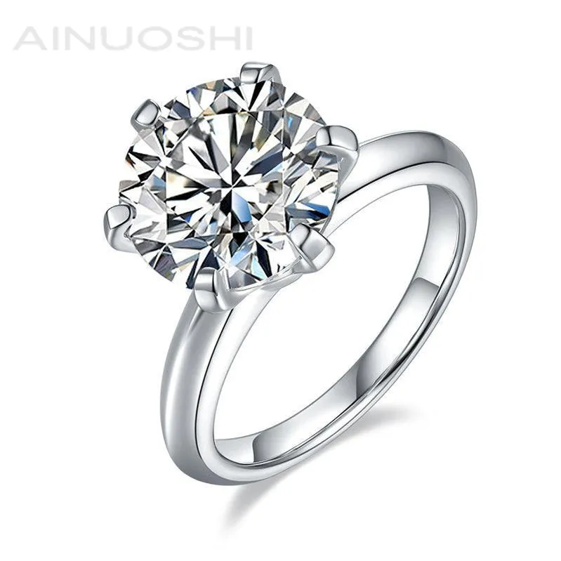 Ainuoshi Round Cut 11mm Moissanite Diamond Six-prong Solitaire Ring
