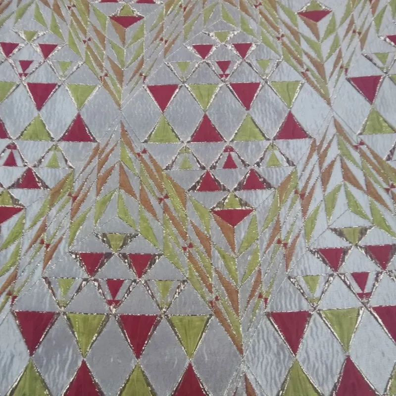 Alexa Brocade Fabric Mustard/Red 150 cm