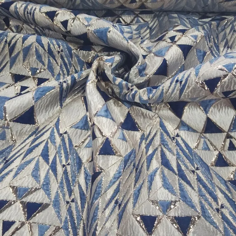 Alexa Brocade Fabric Navy/Powder 150 cm