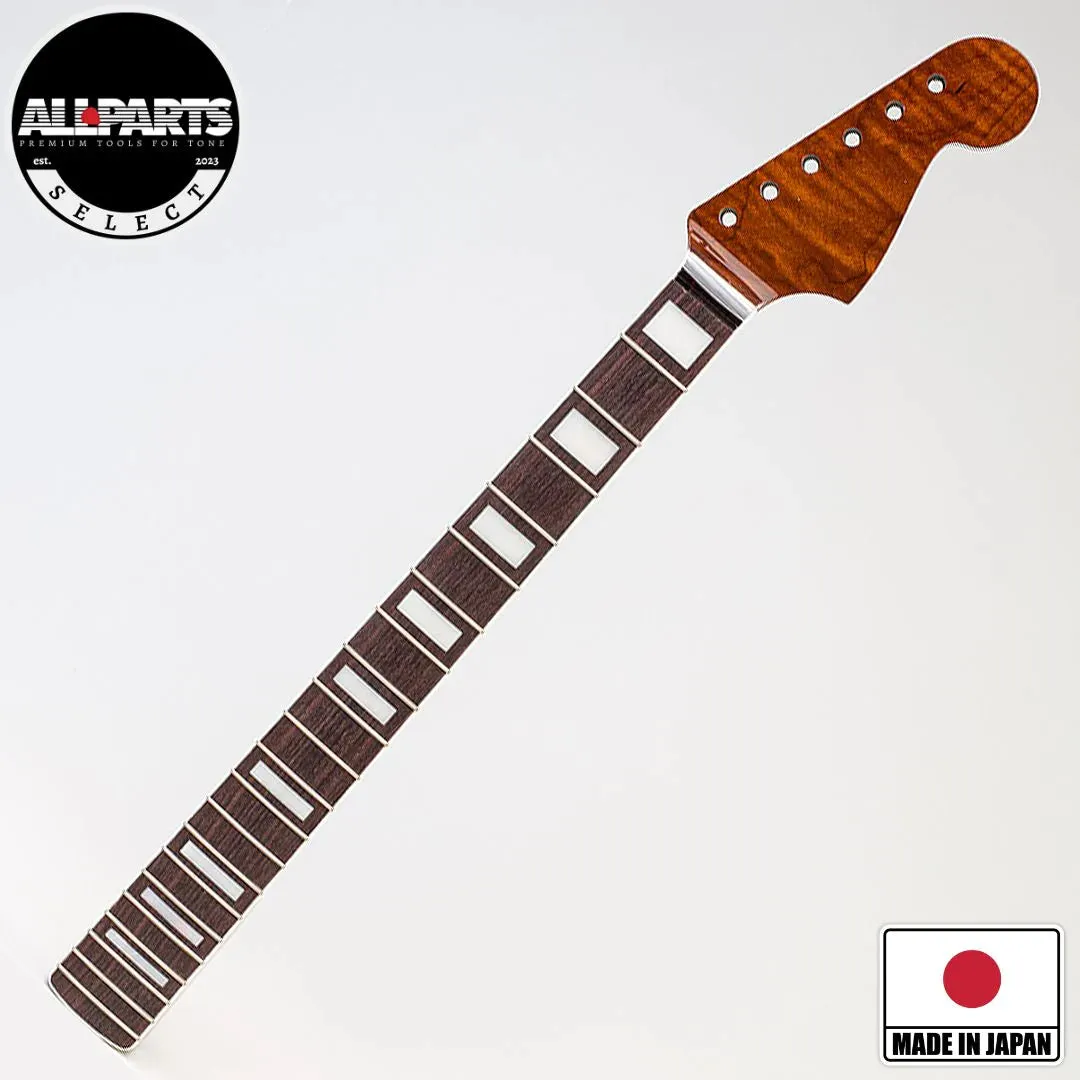 Allparts Select "Licensed by Fender®" AAA  Roasted Flame Maple Vintage Deluxe Replacement Neck for Jazzmaster® - Nitro Finish - Bound with Block Inlays