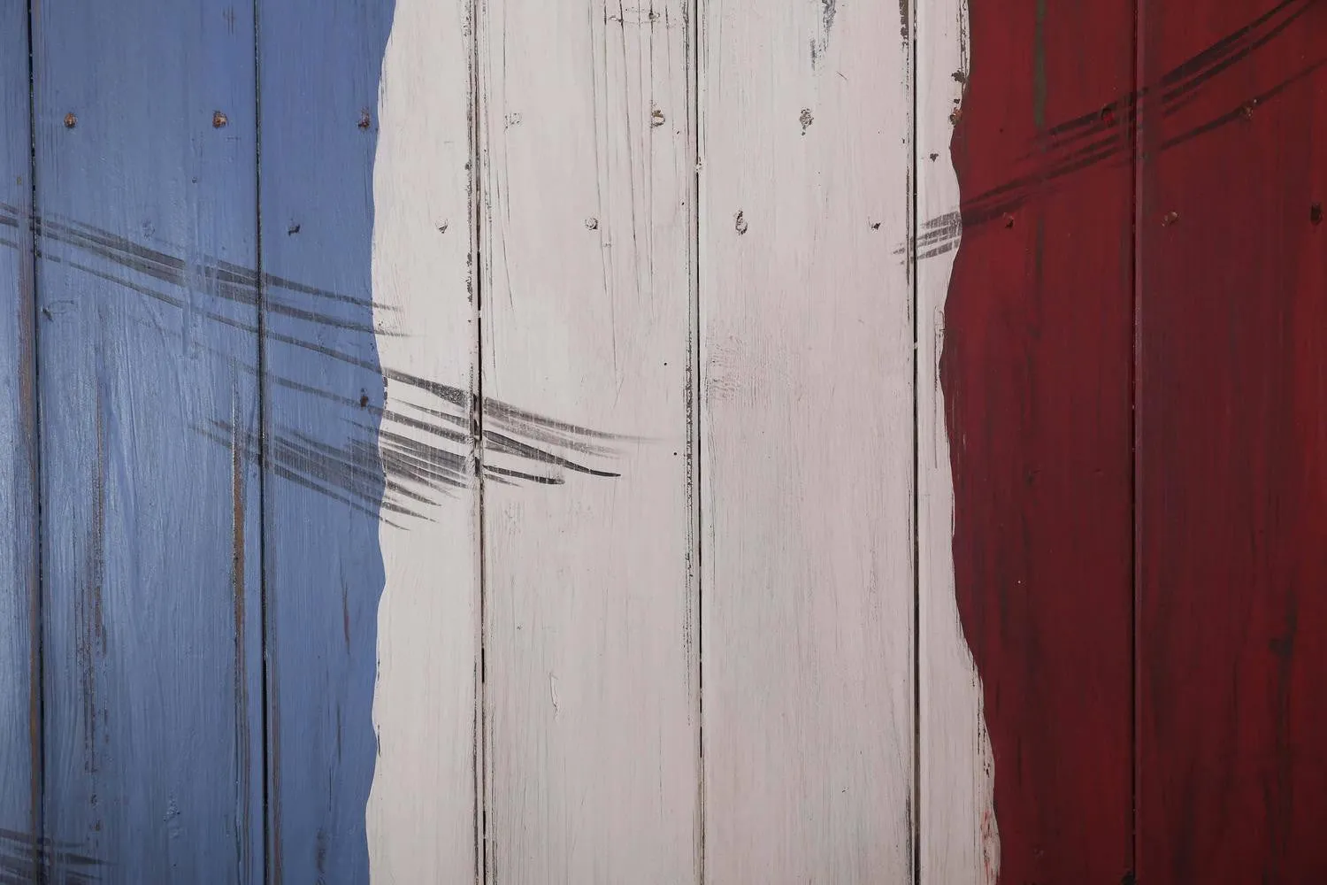 Antique French Barn Door with Flag Painting