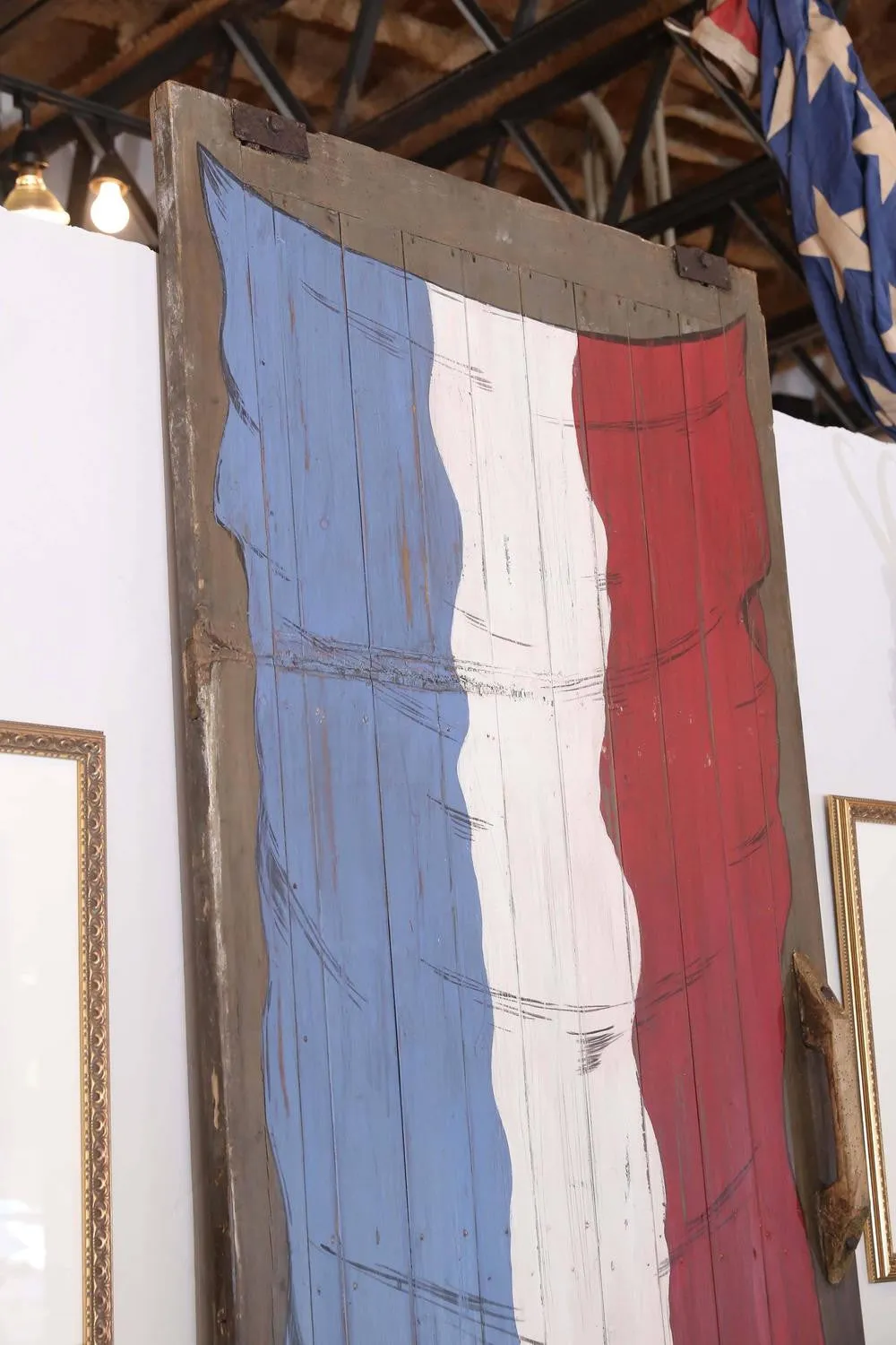 Antique French Barn Door with Flag Painting