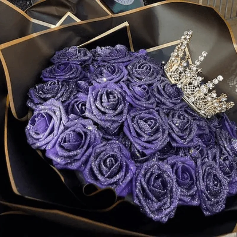 Artificial Rose Bouquet With Glitter Accents