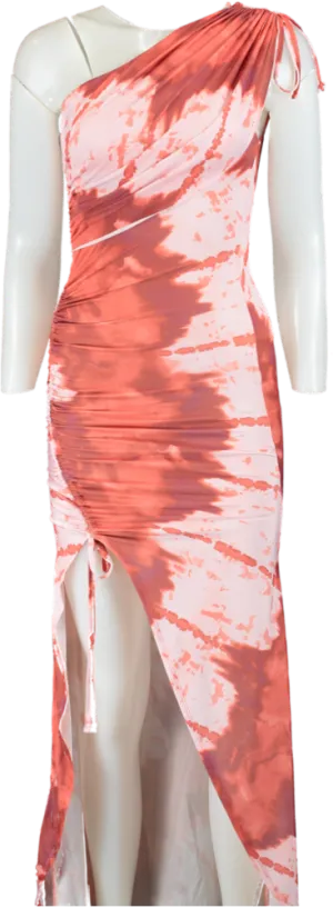ASOS Design Coral Tie-Dye One Shoulder Maxi Dress UK XS