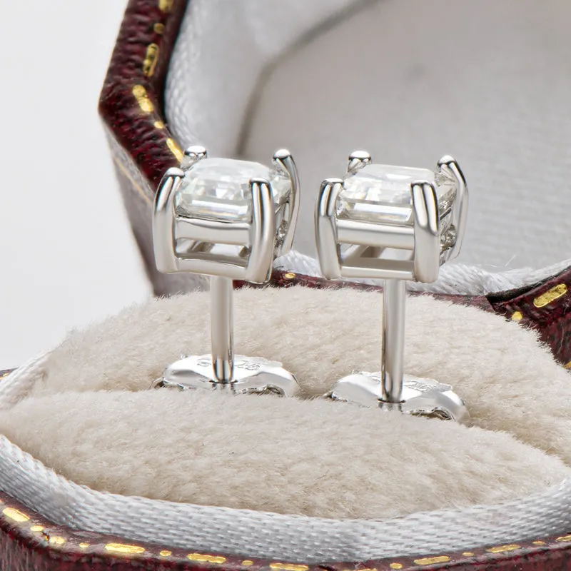 Asscher Cut Moissanite Diamond Classic Stud Earrings