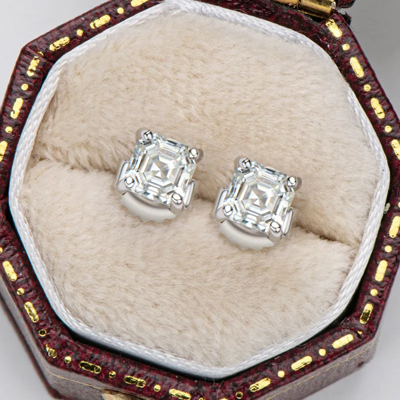 Asscher Cut Moissanite Diamond Classic Stud Earrings