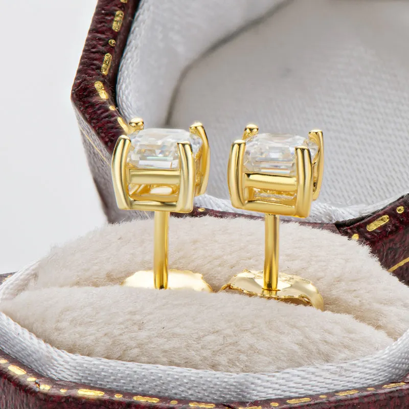 Asscher Cut Moissanite Diamond Classic Stud Earrings