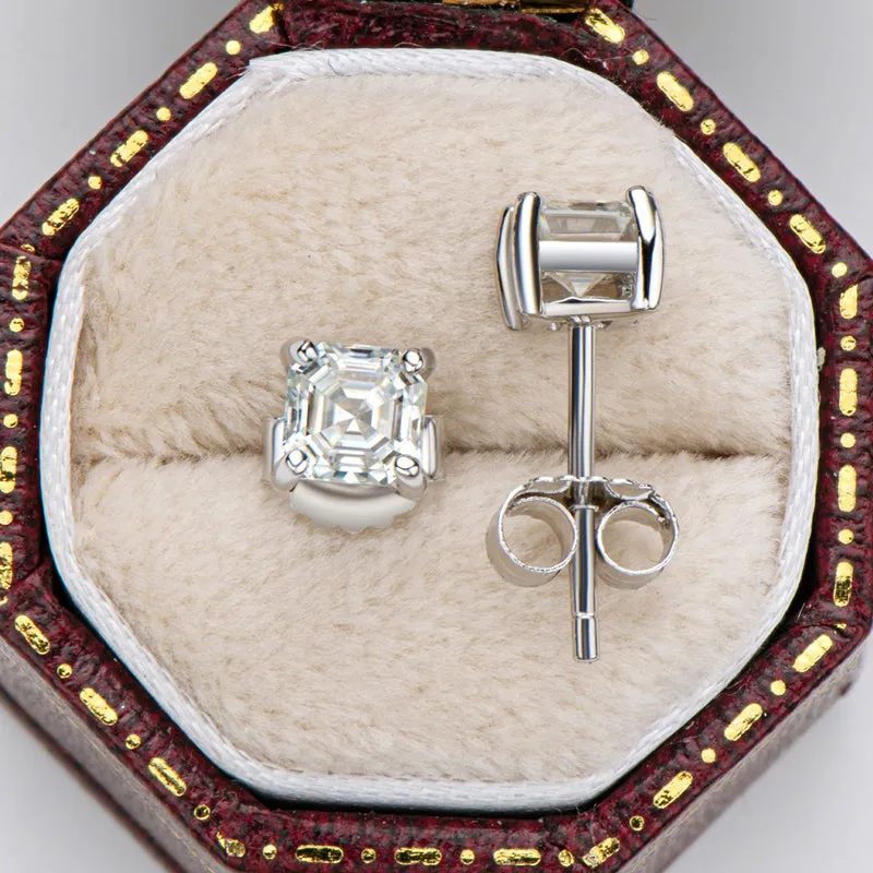 Asscher Cut Moissanite Diamond Classic Stud Earrings
