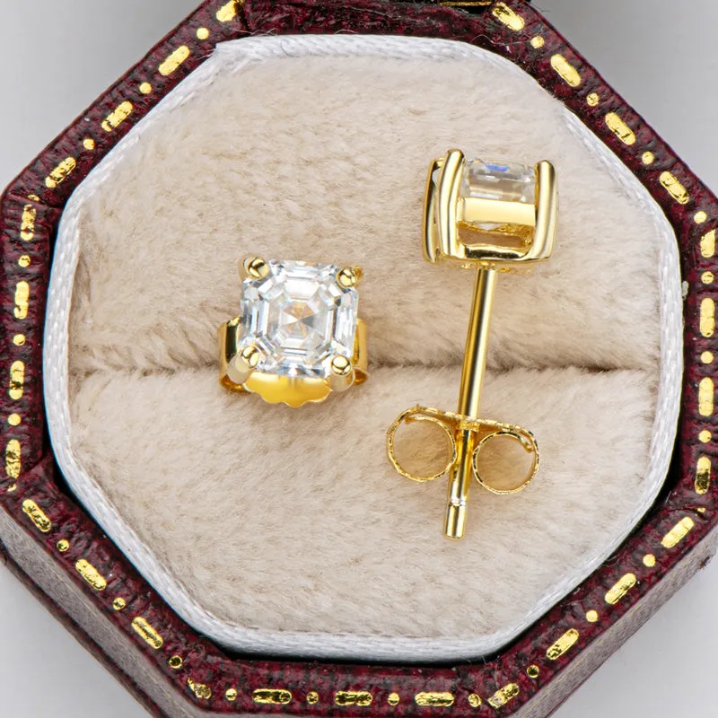 Asscher Cut Moissanite Diamond Classic Stud Earrings