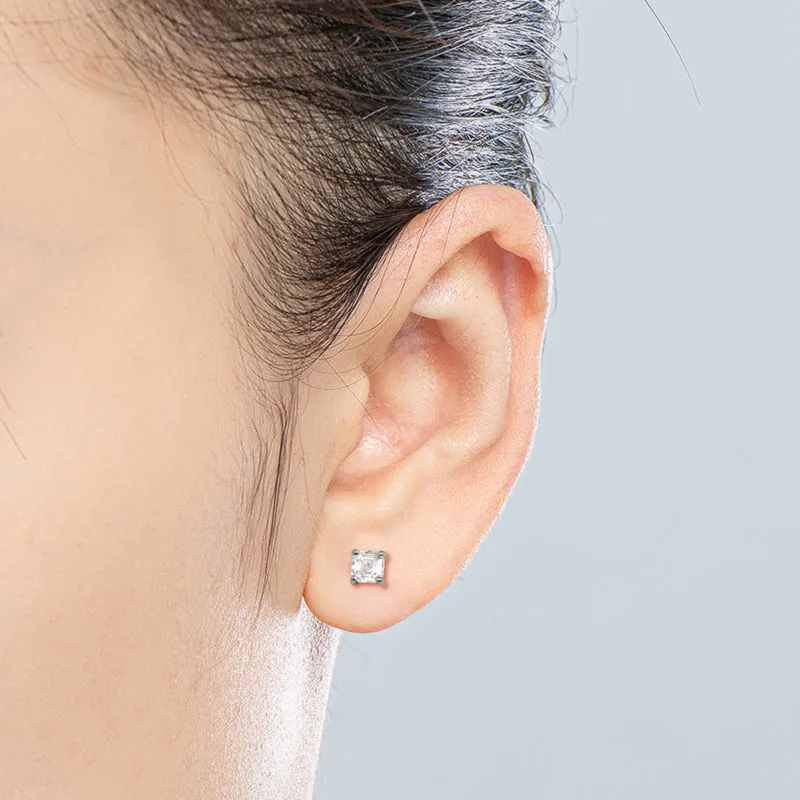 Asscher Cut Moissanite Diamond Classic Stud Earrings