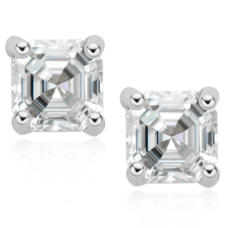 Asscher Cut Moissanite Diamond Classic Stud Earrings