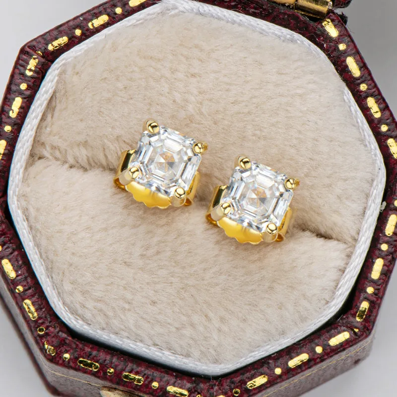Asscher Cut Moissanite Diamond Classic Stud Earrings