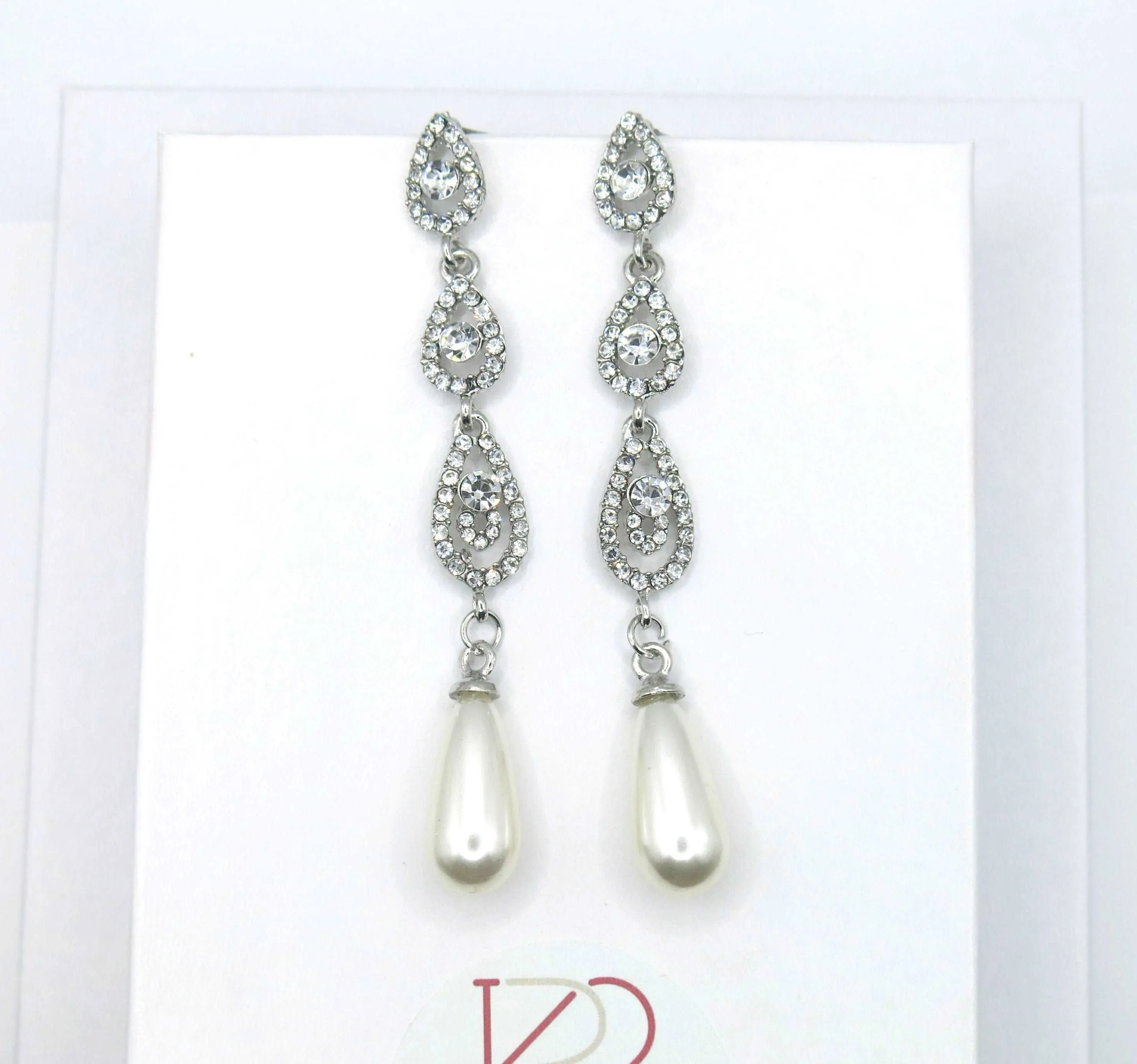 Baroque Pearl Dangle Earrings, Bridal Large Pearl Drop Ear Studs, Diamond CZ Gem Wedding Dangle Ear Studs