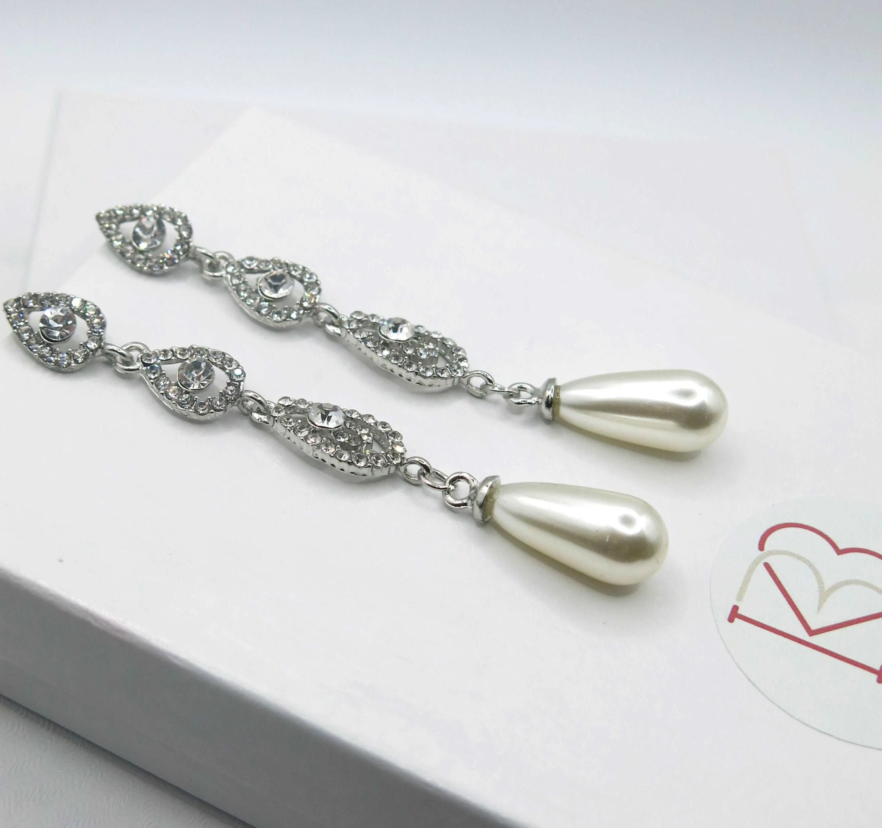 Baroque Pearl Dangle Earrings, Bridal Large Pearl Drop Ear Studs, Diamond CZ Gem Wedding Dangle Ear Studs