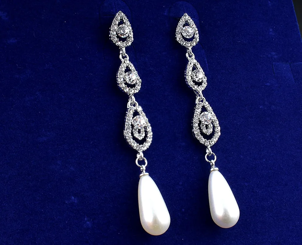 Baroque Pearl Dangle Earrings, Bridal Large Pearl Drop Ear Studs, Diamond CZ Gem Wedding Dangle Ear Studs